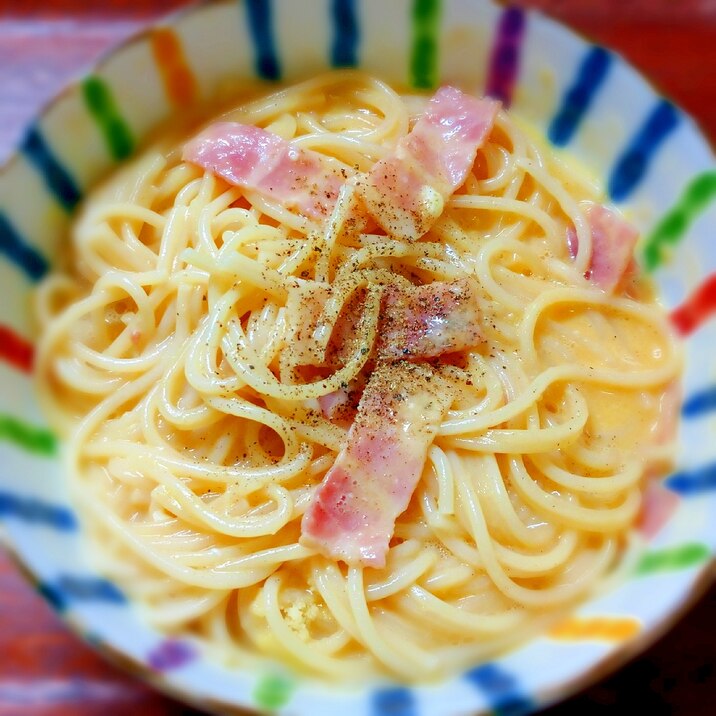 レンジでパスタ1人分 簡単カルボナーラ レシピ 作り方 By うちにゃん 楽天レシピ レンジでパスタ1人分 簡単カルボナーラ レシピ 作り方 By うちにゃん 楽天レシピ